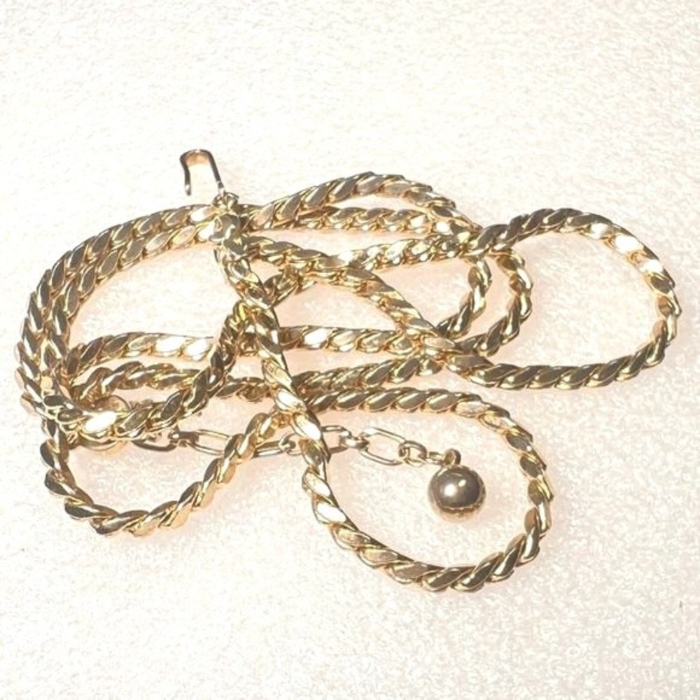 Vintage Trifari Double Chain Necklace‎ Curb Gold Tone Trifanium 15-18"